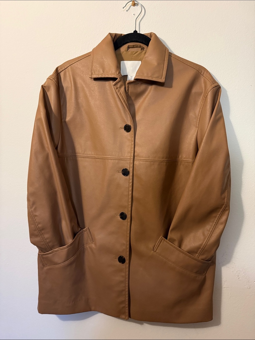 H&M Brown Faux Leather Button-Front Coat Jacket